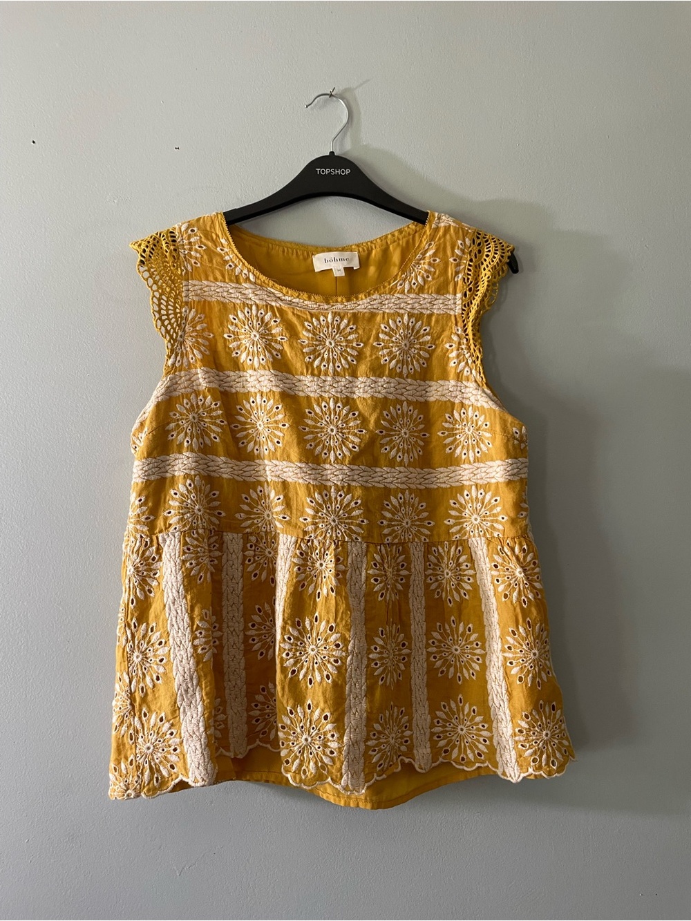 Bohme Women’s Yellow Eyelet Peplum Top - Picture 2 of 6